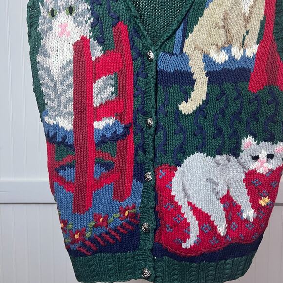 Vintage Signatures by Northern Isles Cat Animal Cotton Hand Knit Sweater Vest - Picture 11 of 12